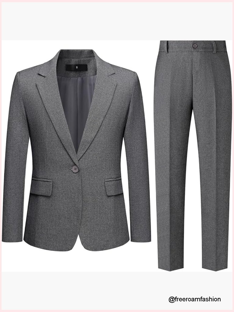 2 Piece Pant Suit Dressy Business Casual Notched Collar Blazer Pantsuits